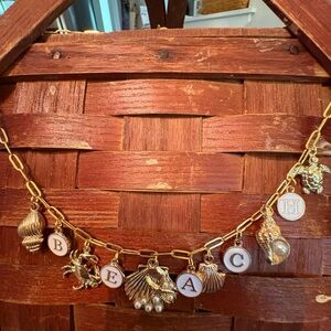 Gold Charm Necklace with Crystal Beads and Ornate Details